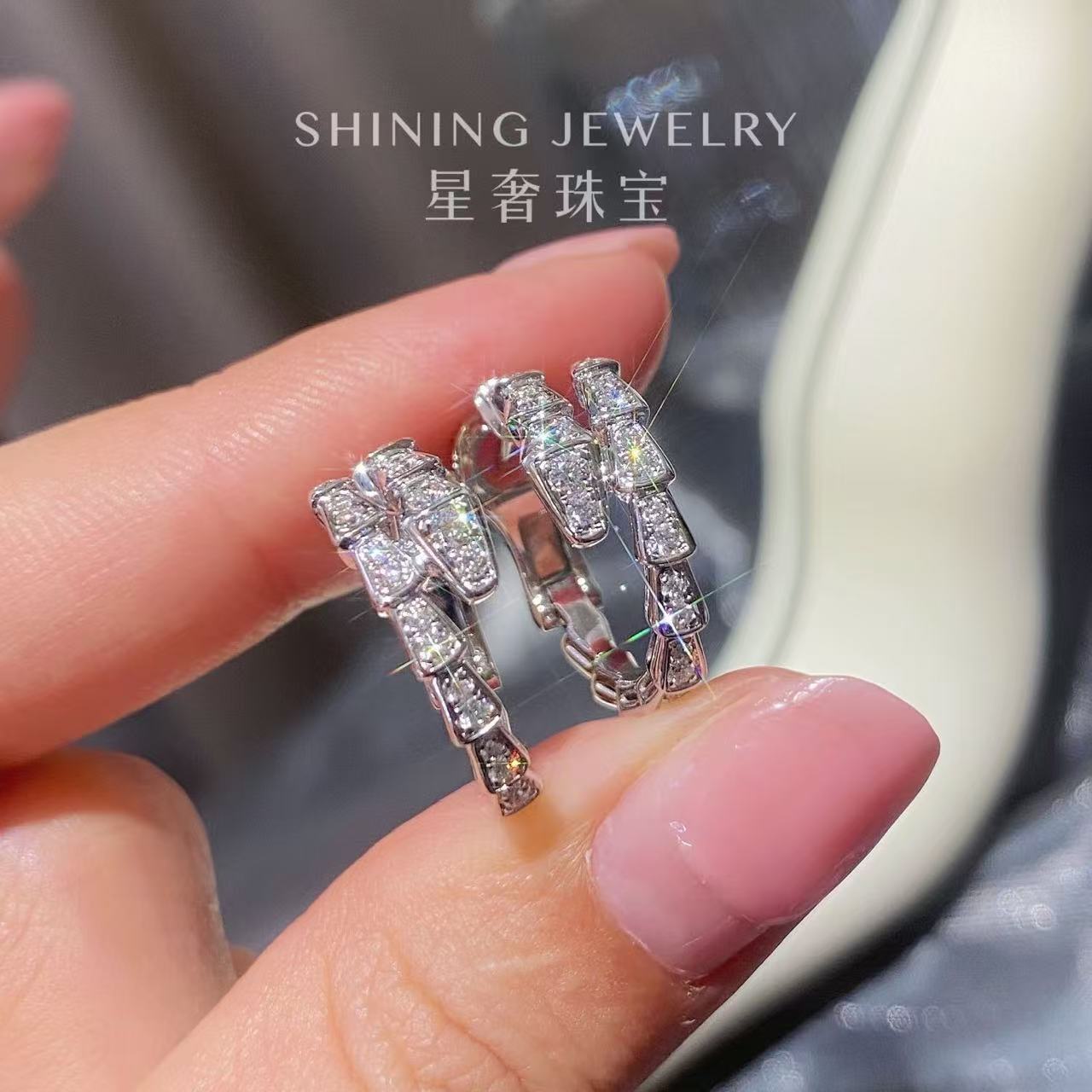 【星奢珠宝】18k金卷蛇钻石耳饰天然真钻气质轻奢时尚小众简约