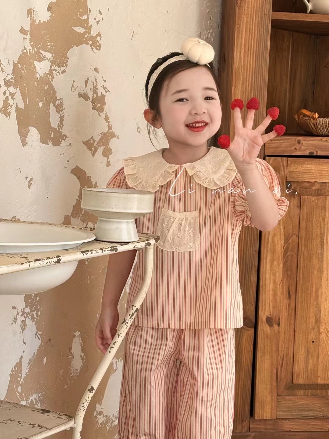 W女童套装2025新款夏季女孩家居服纯棉女宝宝短袖花苞裤两件套