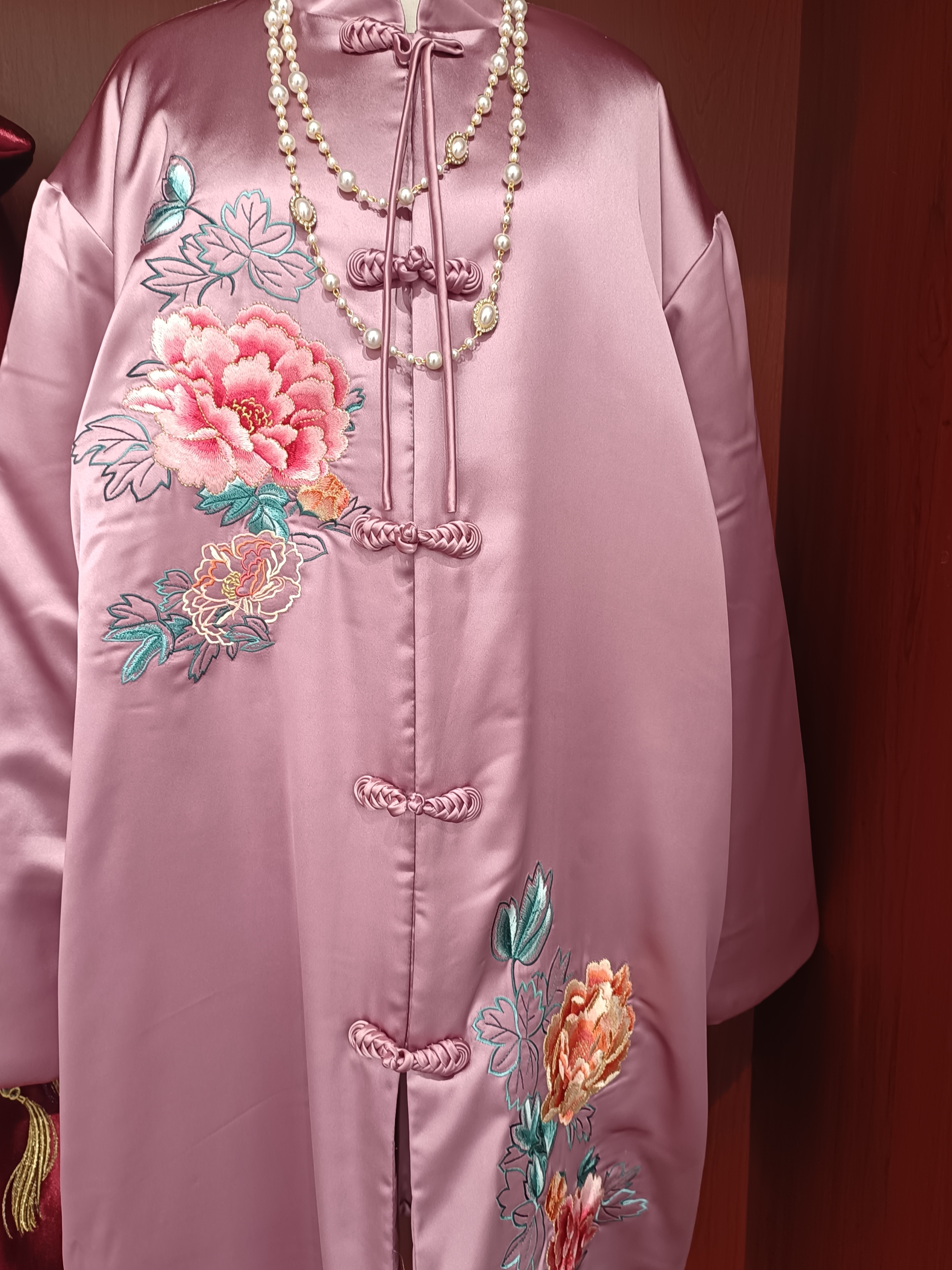 中国风添福七件套富贵牡丹长款女士唐装新中式重工刺绣