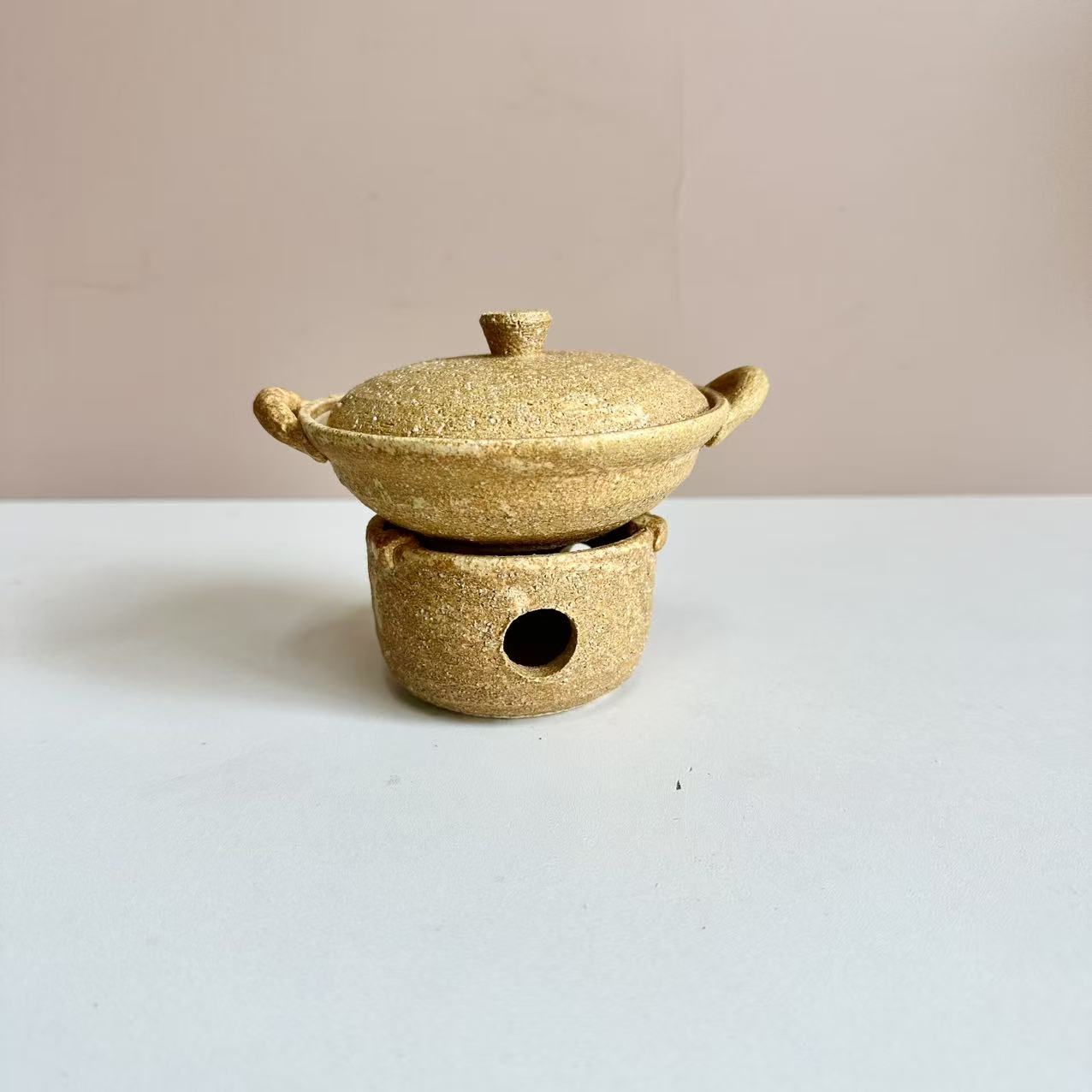 【万古烧迷你小锅带炉子11.5*3.5cm】日本进口万古烧陶土小锅带炉子