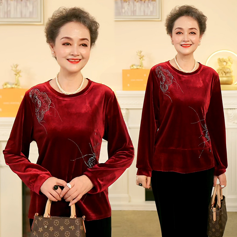 大码秋贵气丝绒套装遮肉妈妈秋装新款洋气长袖中老年气质两件套