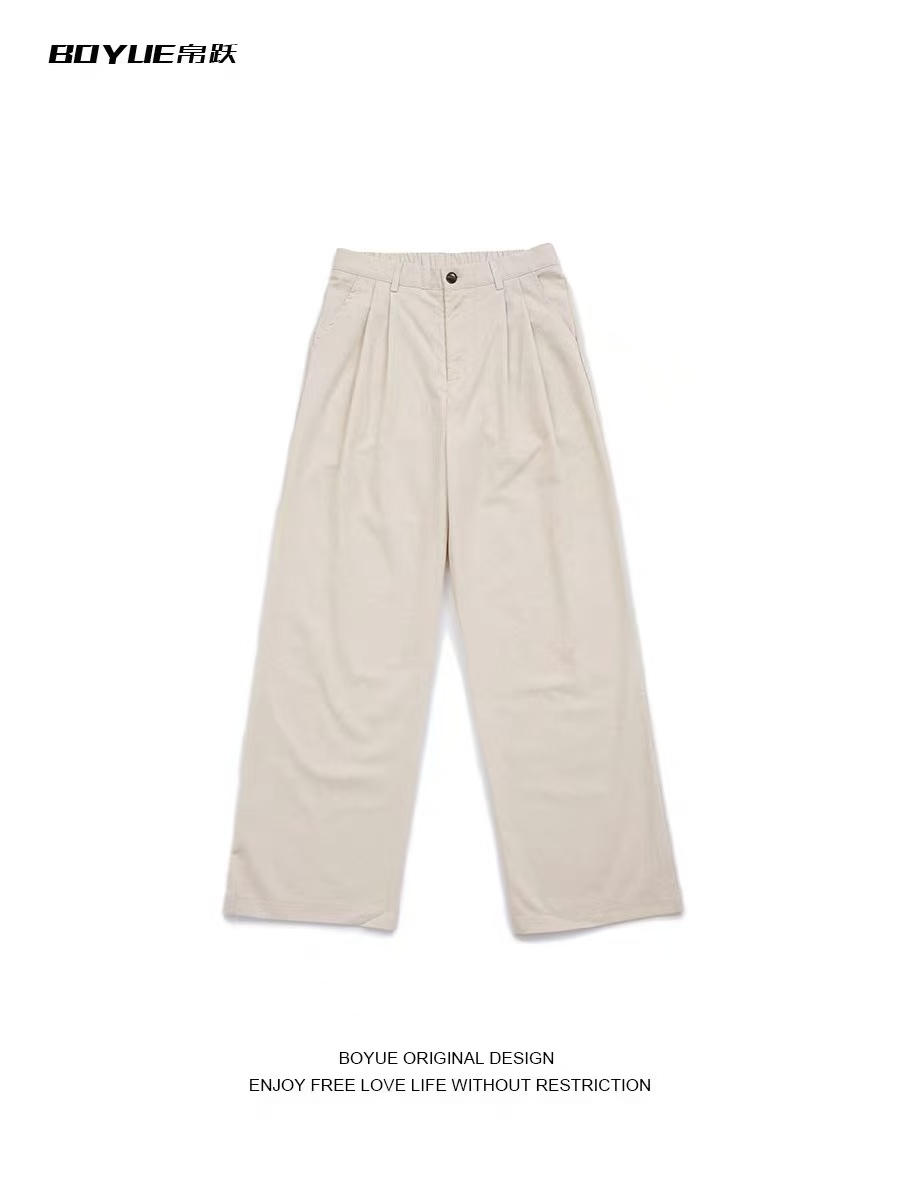 冬季灯芯绒加绒褶皱设计工装裤潮流简约百搭休闲直筒长裤-3199