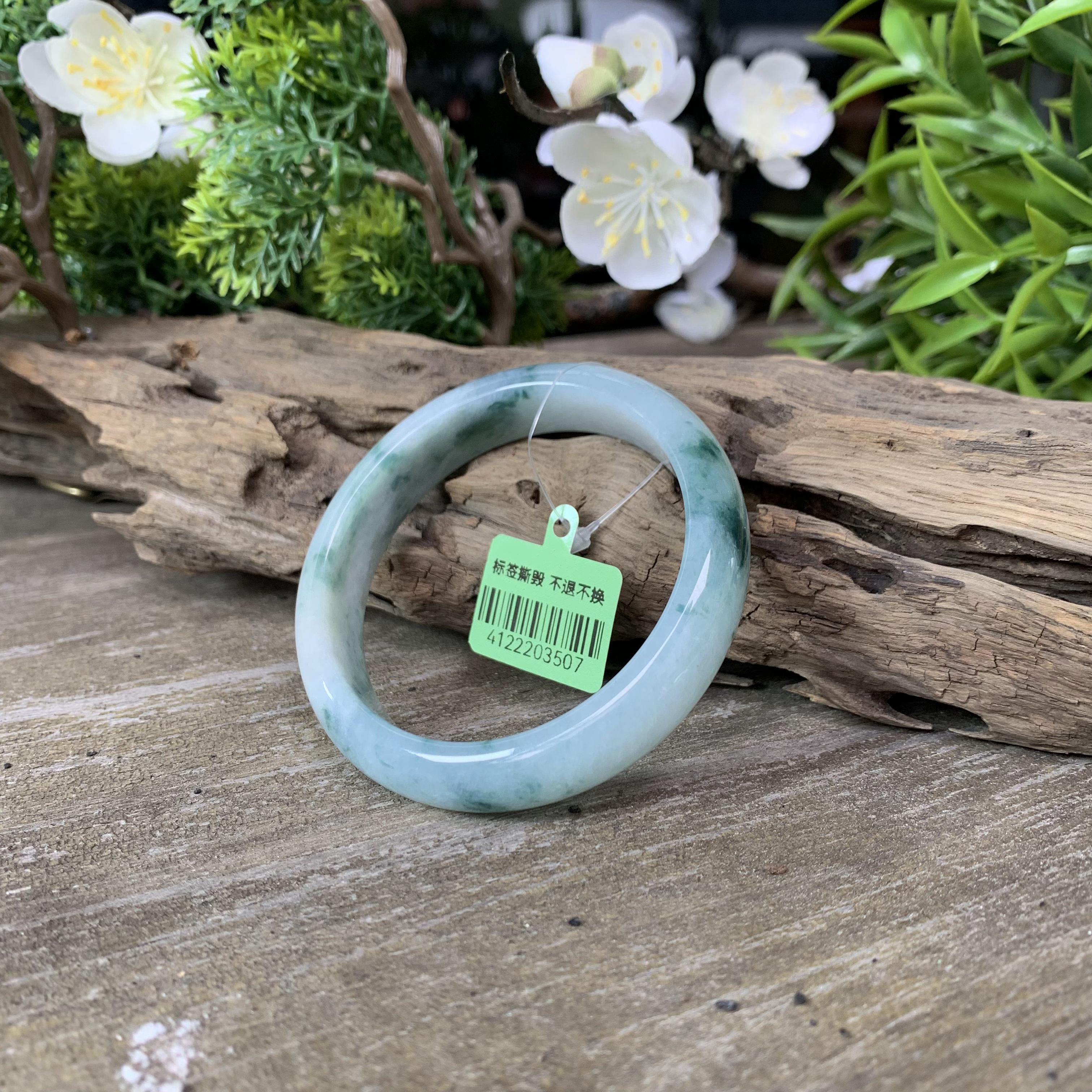 翡乘山翠天然缅甸翡翠手镯54正圈灵动小飘花细糯3507