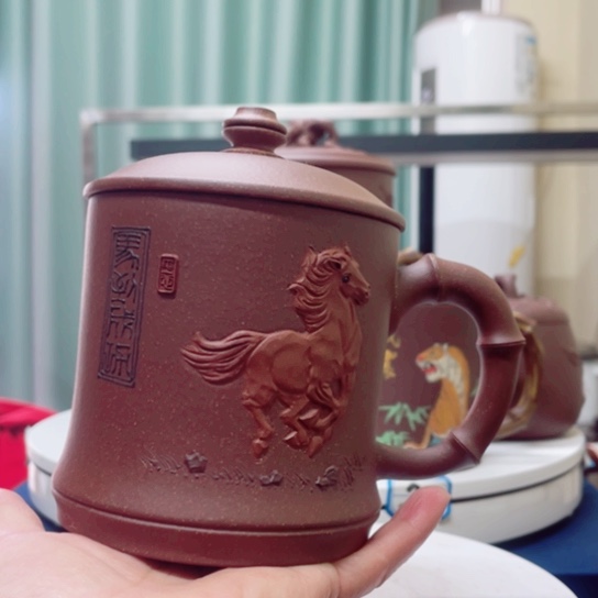 紫砂茶杯紫泥马杯500c c