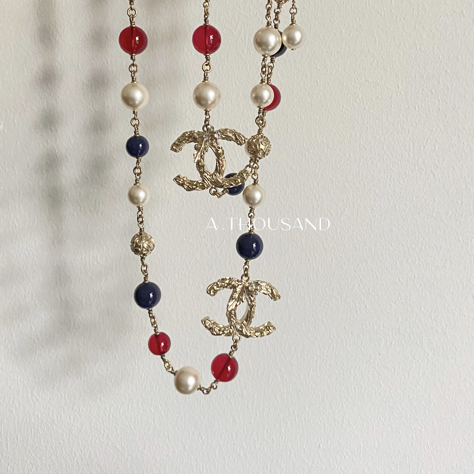 95新 Chanel/香奈儿 爱丁堡系列红蓝琉璃项链-89522272