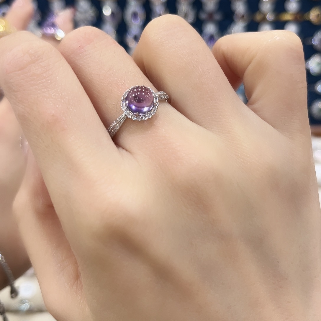 蛇纹石玉女款银S925镶嵌戒指