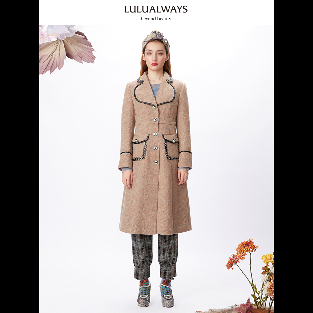 LULUALWAYS口袋百褶毛呢大衣LMD6006