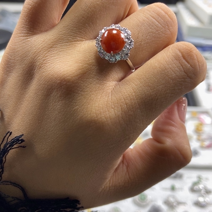 翡翠戒指银S925镶嵌戒指