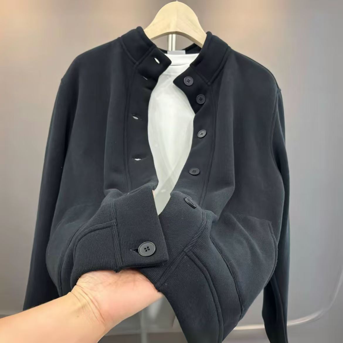 冬季保暖棒球领短外套男士拼接夹克立领纯色秋冬休闲