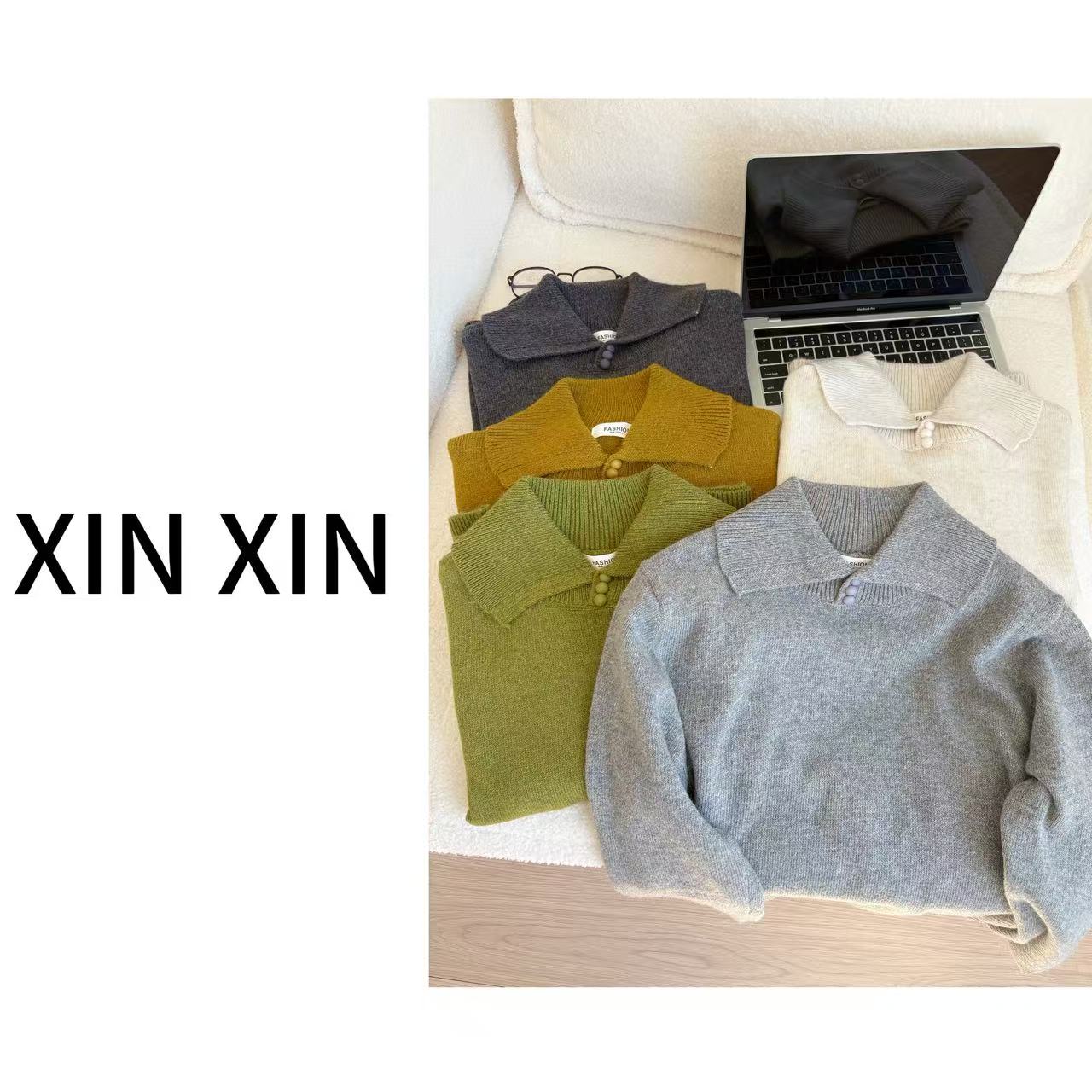 新新家X0092-翻领韩系风圆领针织长袖毛针织衫休闲半高领秋冬