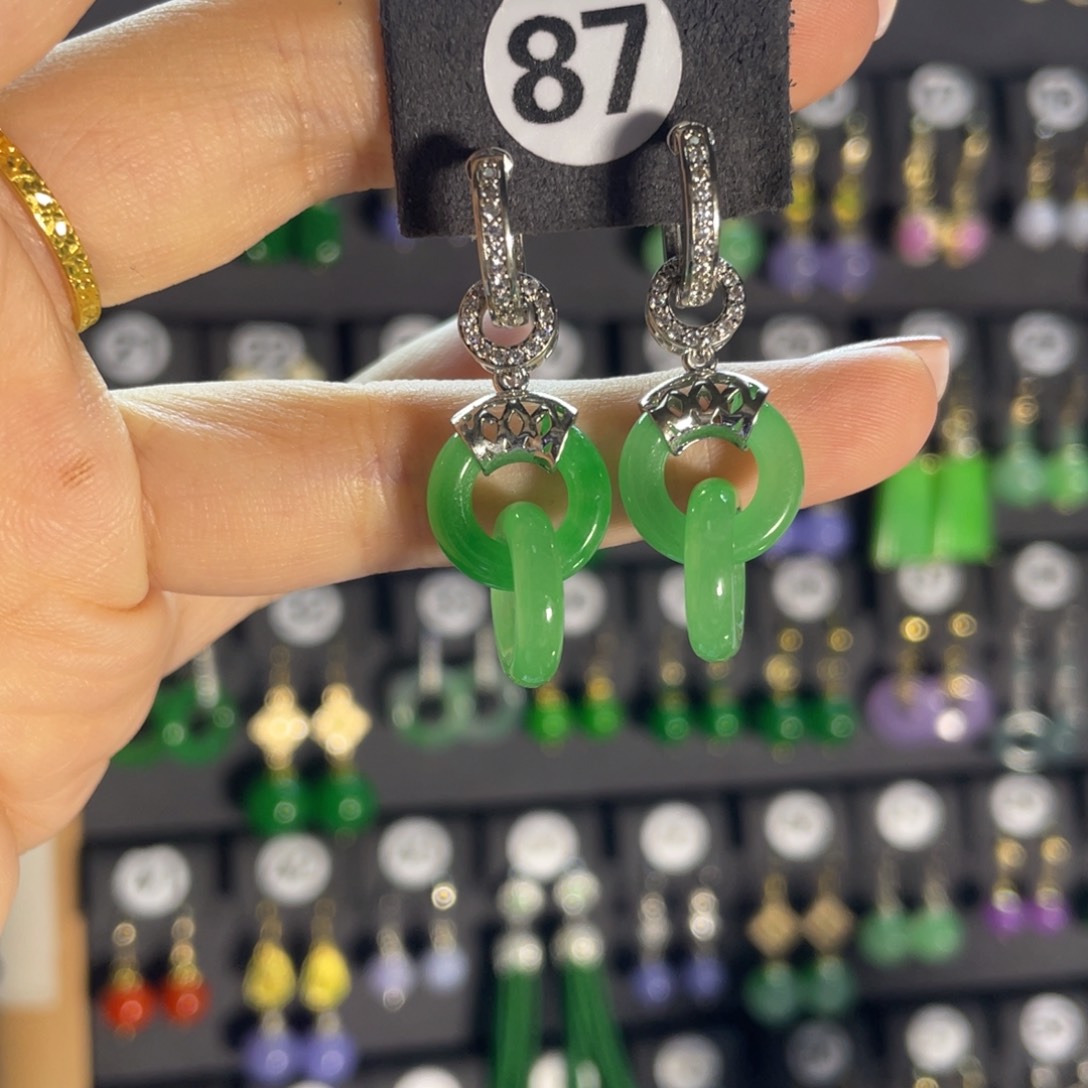 翡翠银S925镶嵌耳饰87