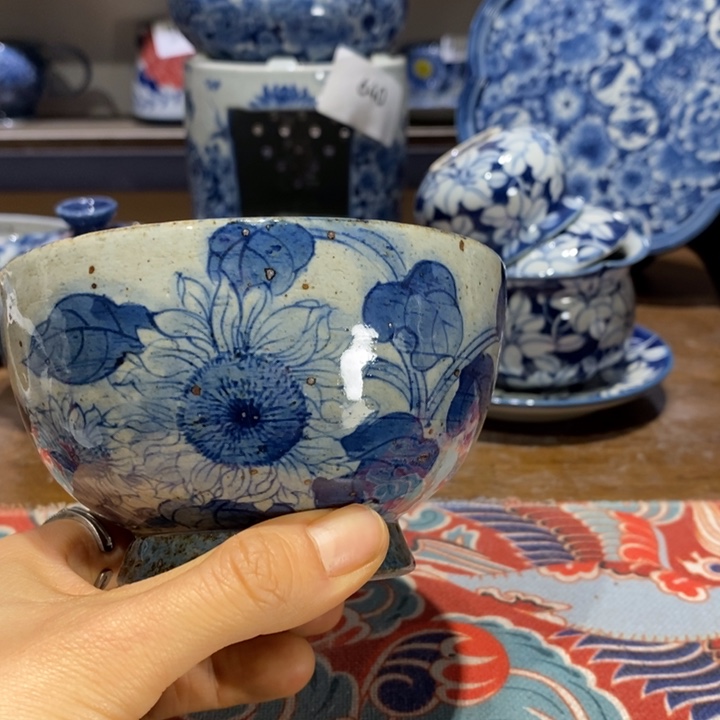 小****青花瓷景德镇手绘向日葵粗陶碗