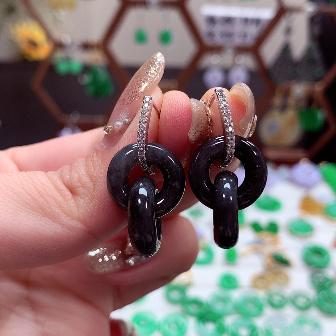 翡翠耳饰银S925镶嵌天然翡翠