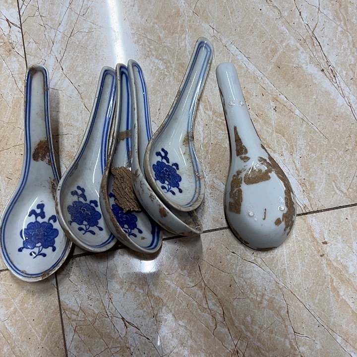 陶摆件6个芙蓉花小勺子景德镇