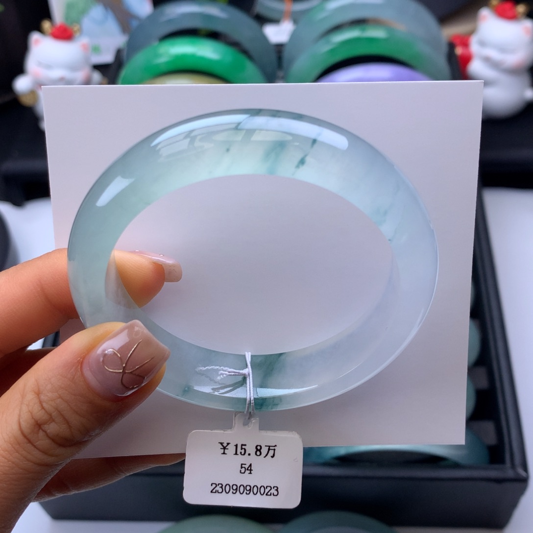 翡翠手镯未镶嵌54冰飘花正圈