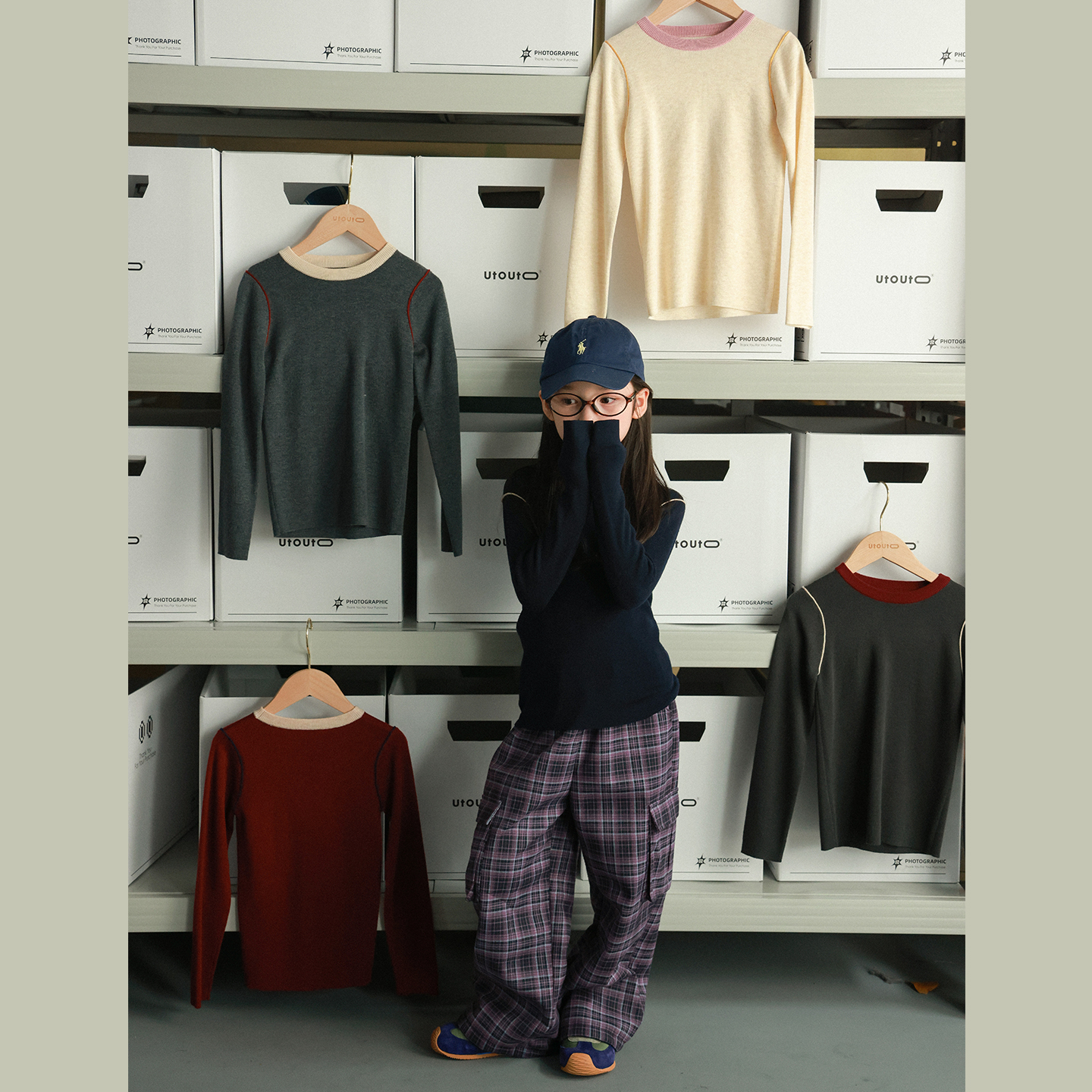 utouto大耳象女童撞色领口打底毛衣2025冬季新款针织上衣2571098