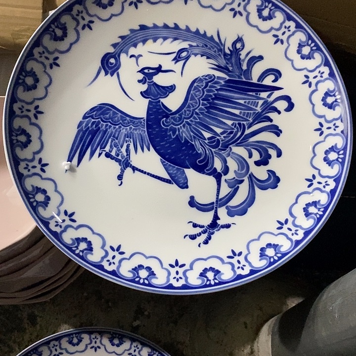 摆件陶11寸青花朱雀壶承