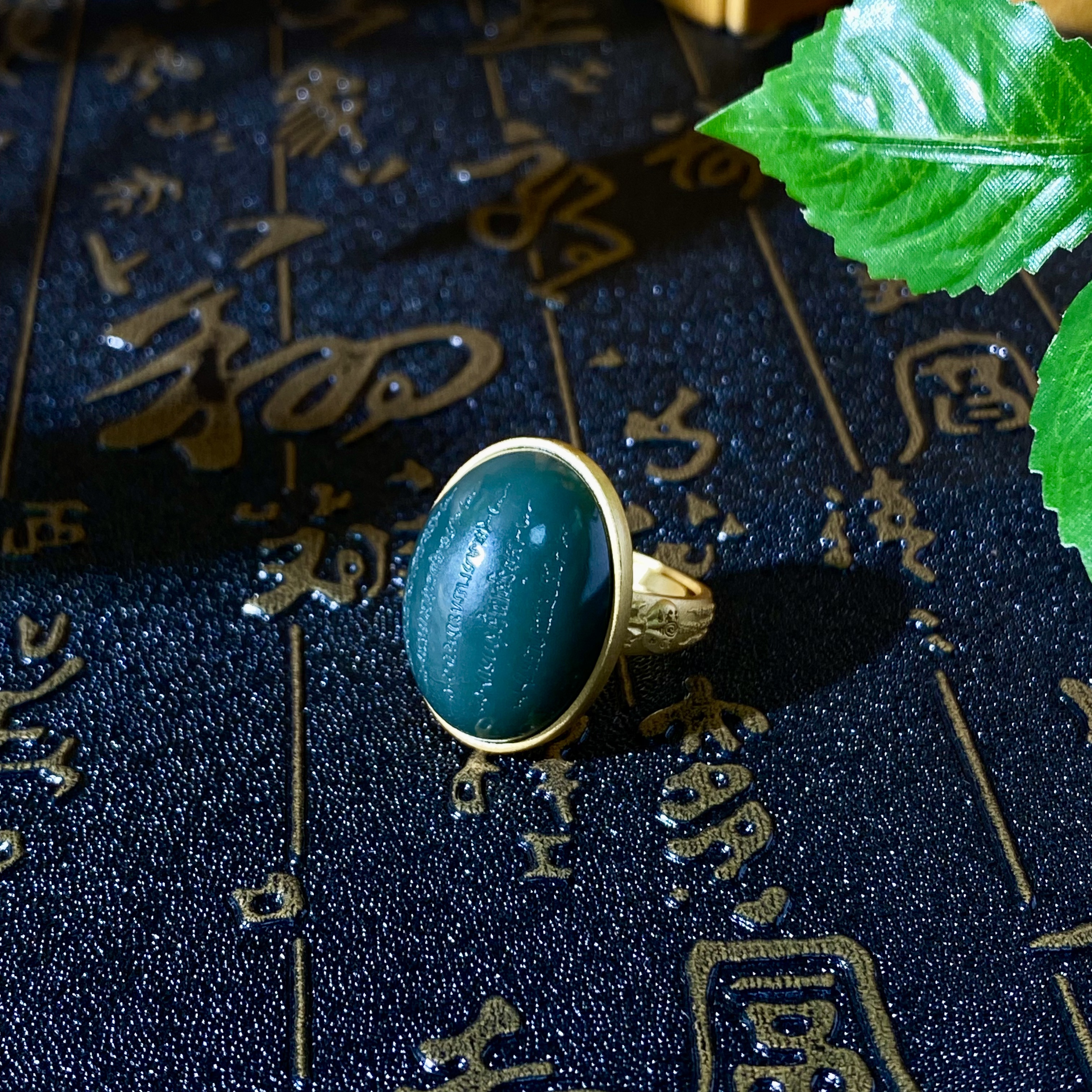 扶摇臻选|银镶塔青五条蛋面戒指开口可调节3734