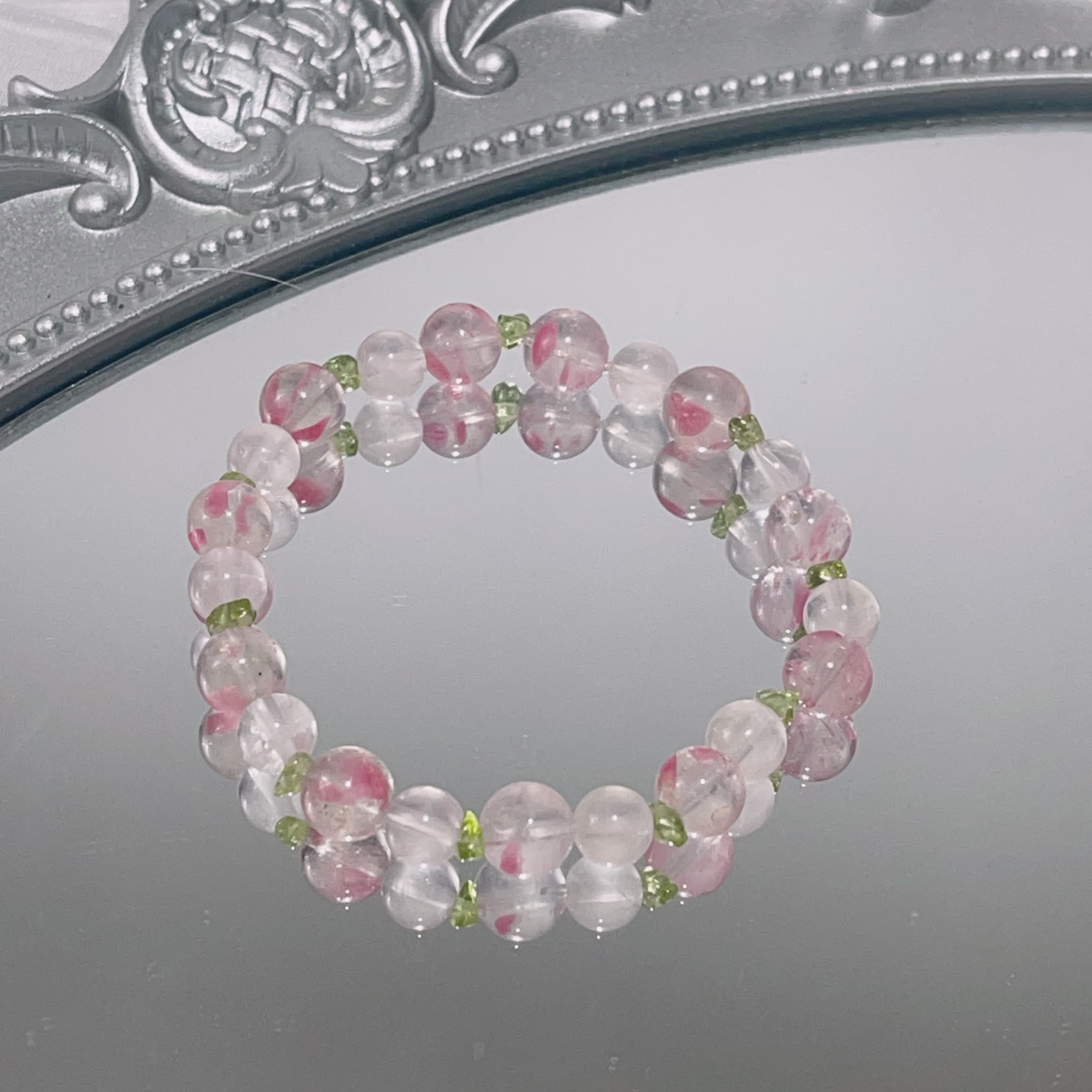 222· [樱花雨]·粉水晶蔷薇石手串多样性发货微瑕