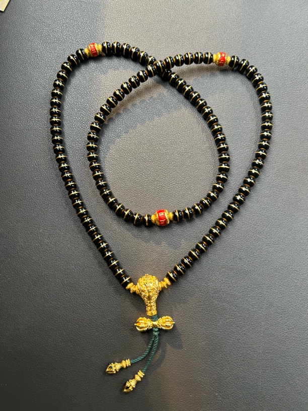 足金 卡6 珐琅彩黑色108珠串 (预售链接)