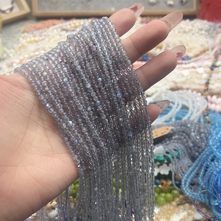 玛瑙/玉髓珠宝半成品未镶嵌一条3mm左右灰月光刻面