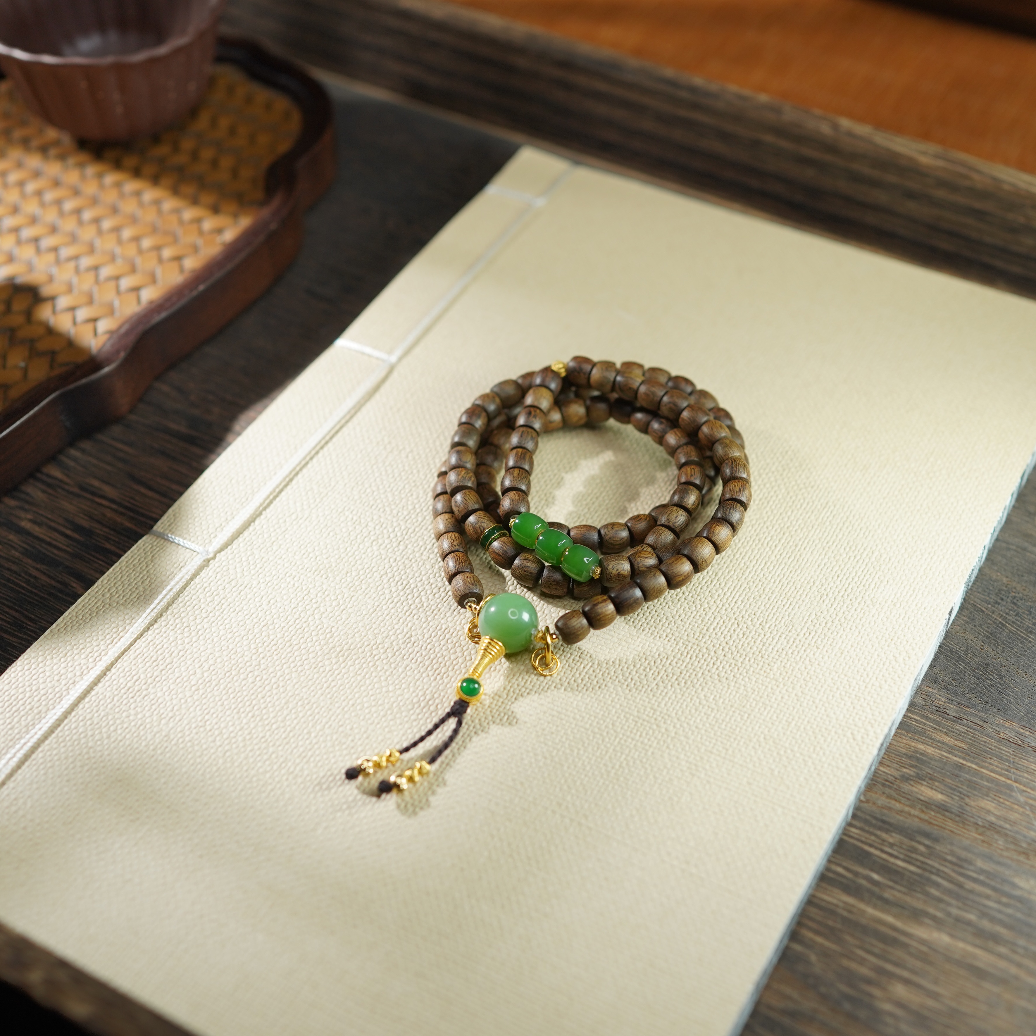 【绘幸】和田玉*手串*18k金镶嵌（备注手围）