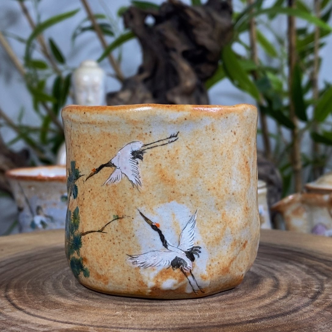 匠心窑柴烧松鹤杯