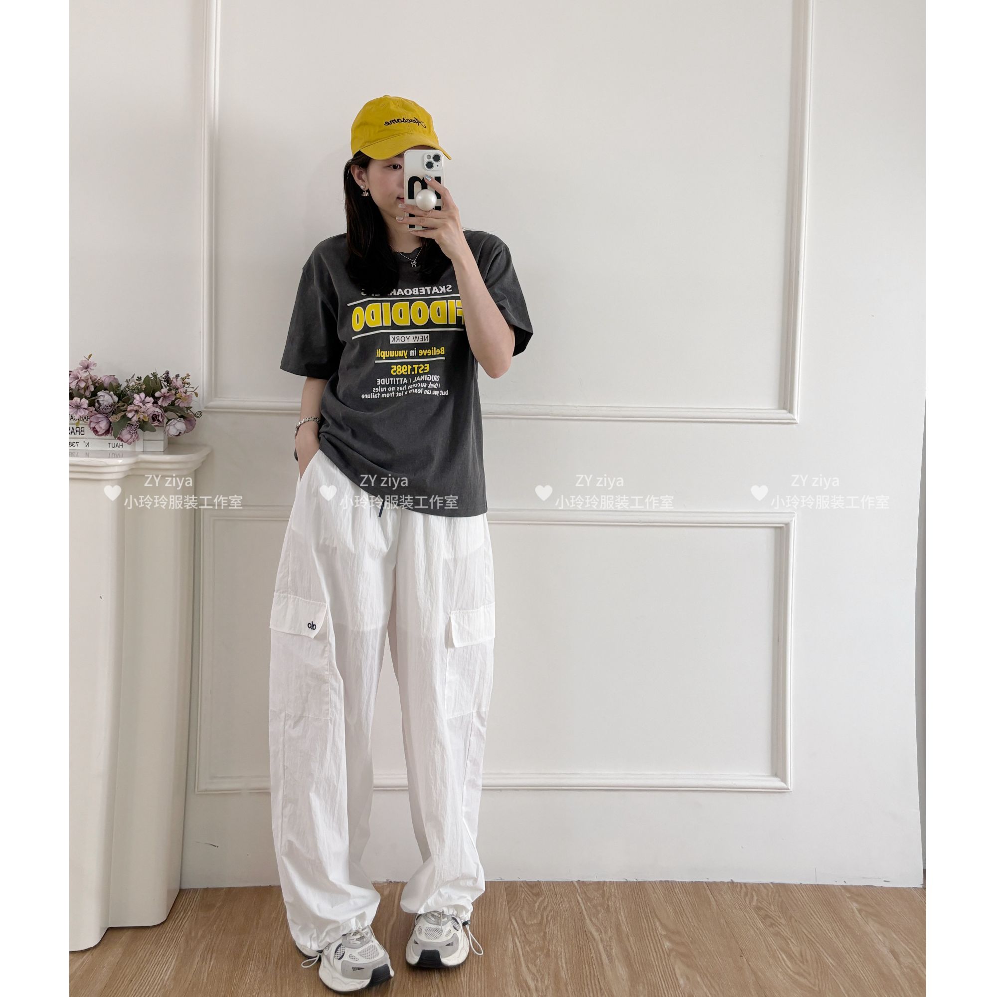 韩版速干松紧腰抽绳工装裤9096