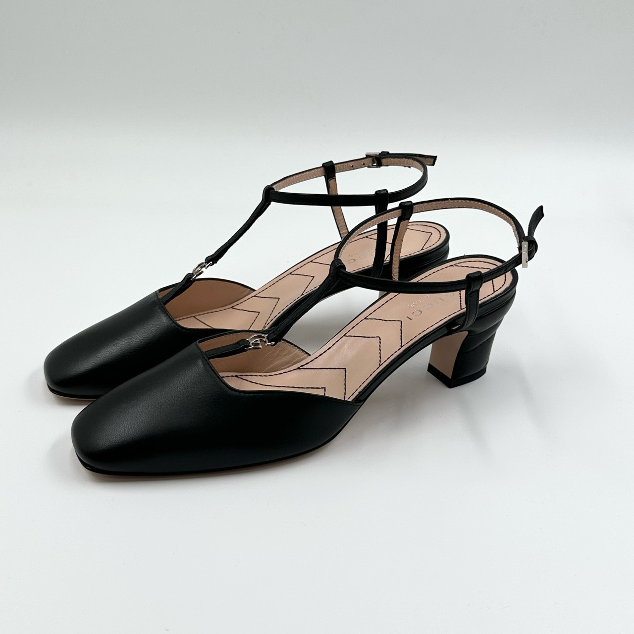 未使用 GUCCI/古驰 36.5码/羊皮粗跟玛丽珍鞋/5.5cm/带盒/0939