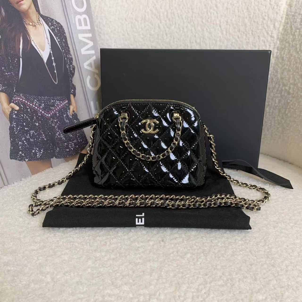 99新 Chanel/香奈儿 壹臻/23S黑金漆皮贝壳包 /72542167