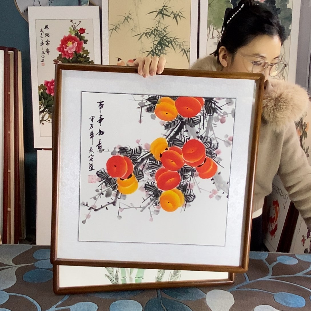 国画手写手绘带框包邮国画作品52✖️52