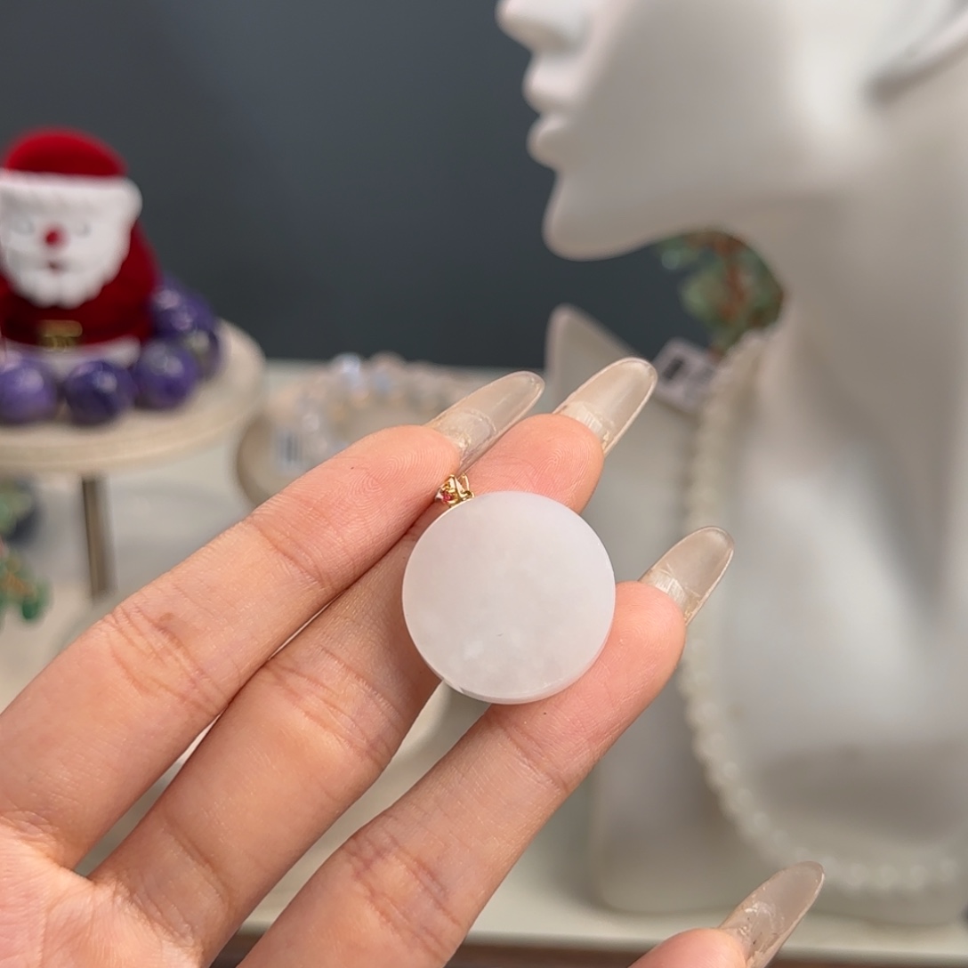 和田玉18K金镶嵌吊坠(不含链)无事牌