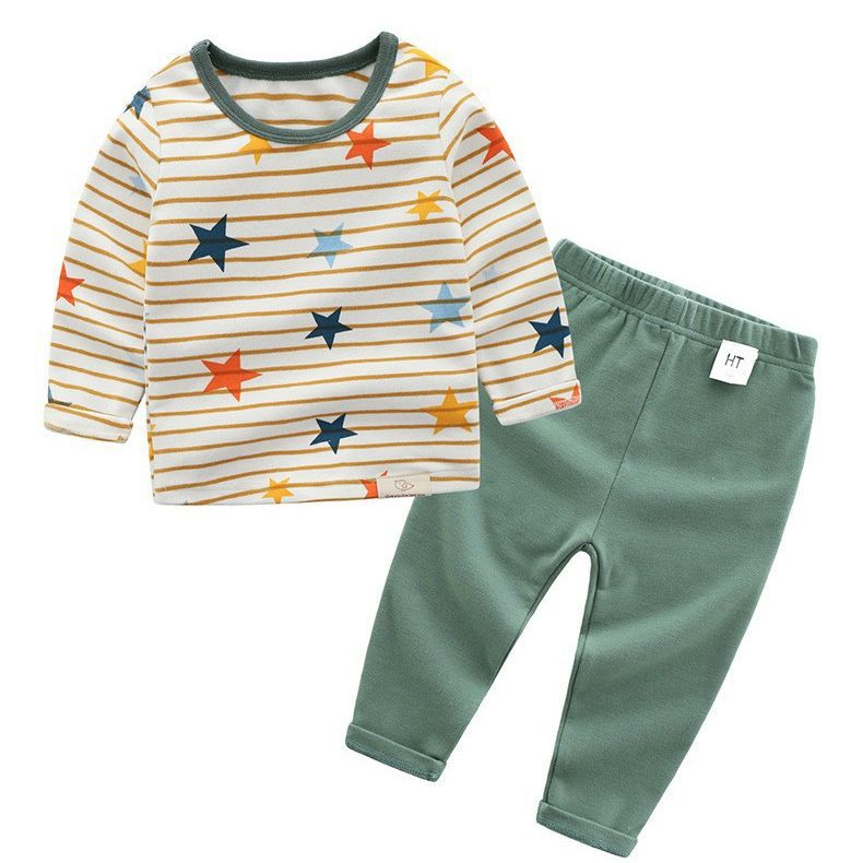 春秋新款童装居家服套装条纹五角星亲肤舒适中小童一件代发