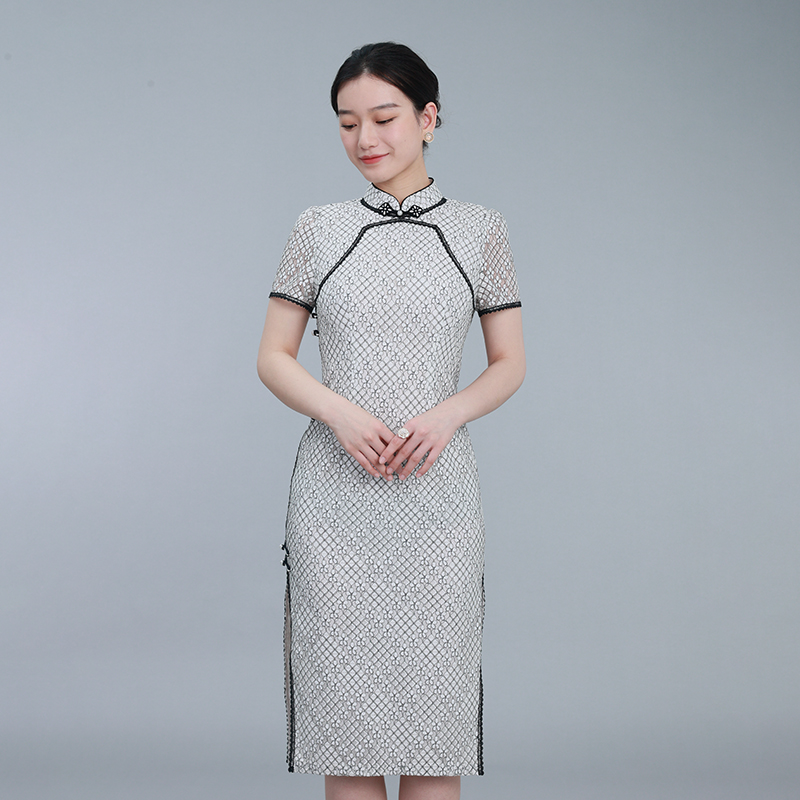 【媛媛女王专享】品玉格子改良版旗袍女2025夏季P21TQ1159