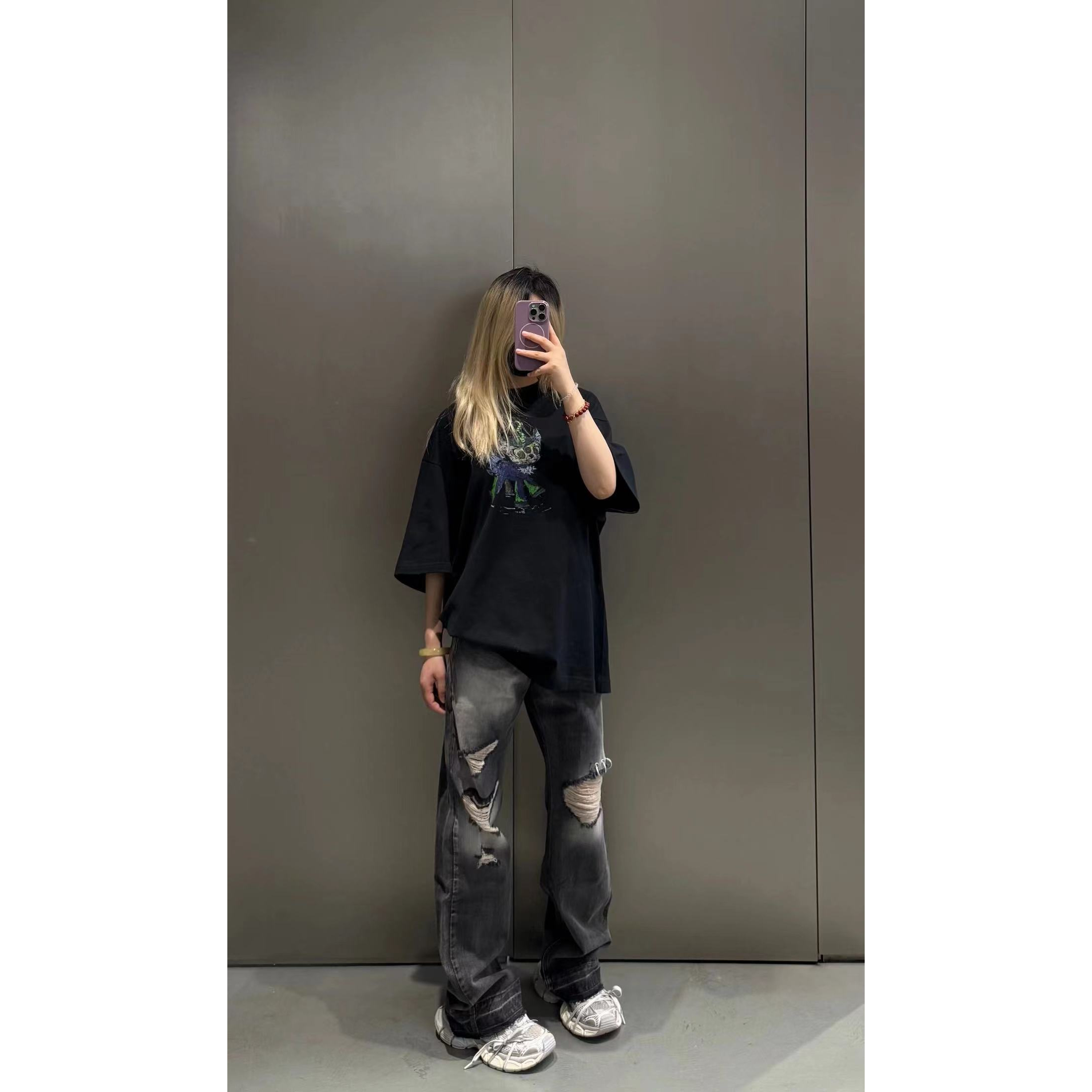 潮牌夏季小怪兽数码直喷印花小众运动T恤宽松透气百搭短袖