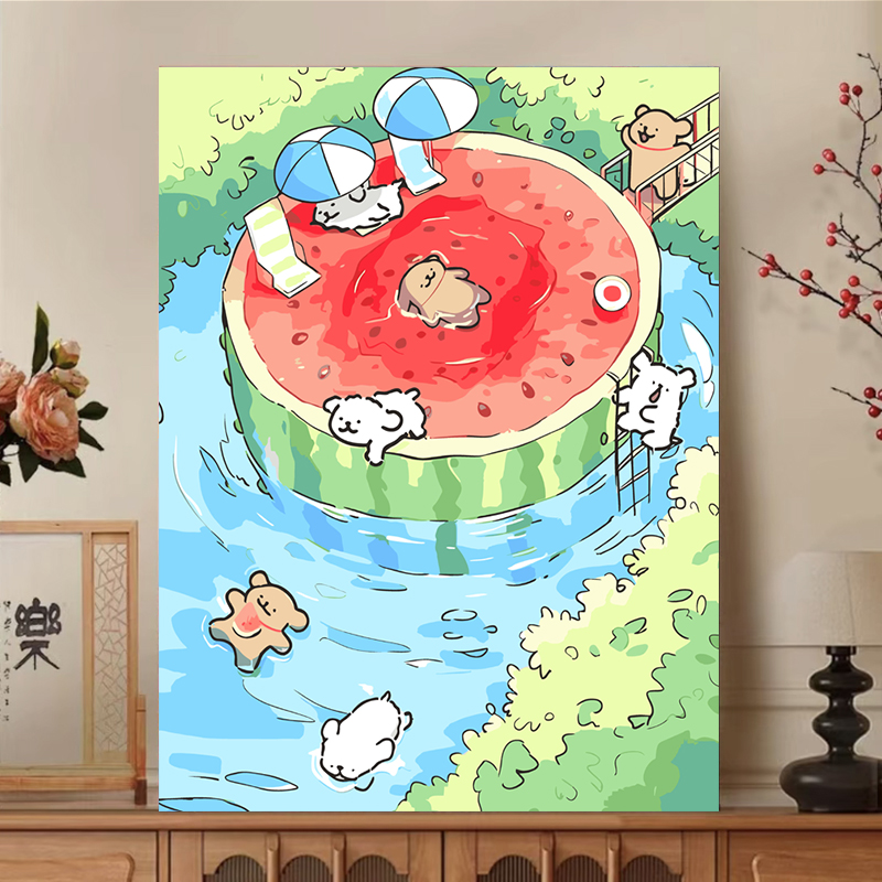 新款线条小狗数字油画diy填充可爱治愈涂色丙烯油彩画生日礼物