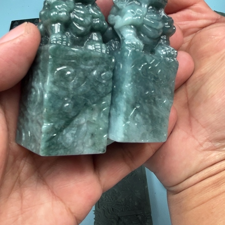 定制翡翠未镶嵌印章一对