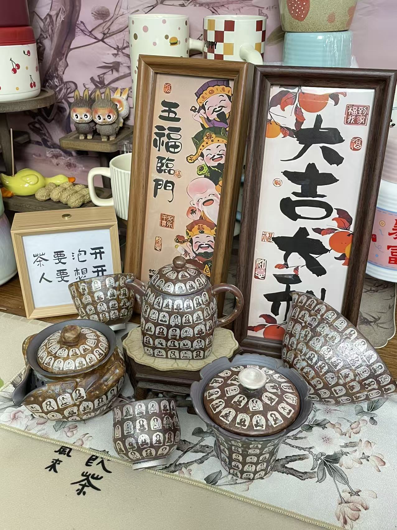 老岩泥描银万佛系列陶瓷精品万佛杯