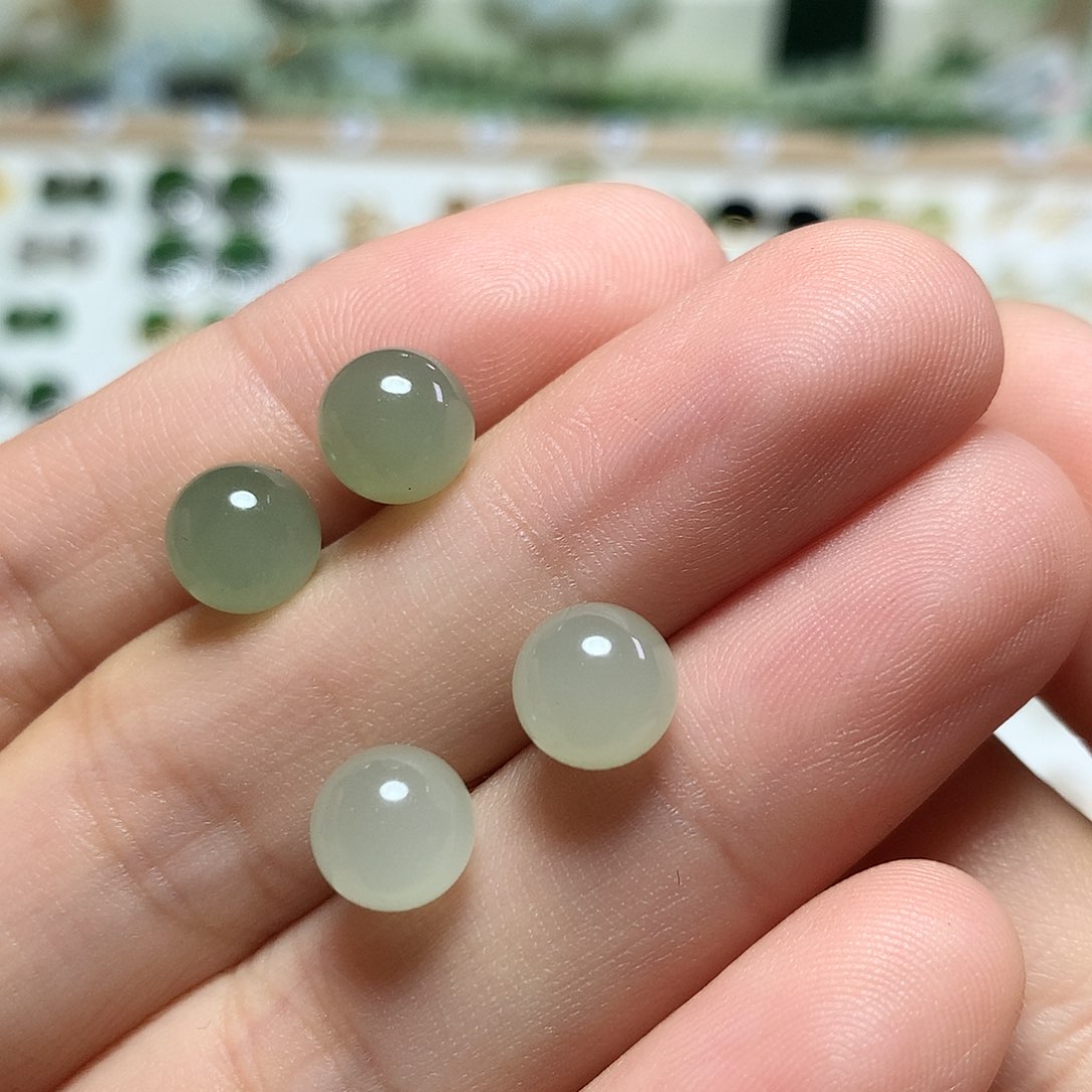 银S925镀金镶嵌和田玉（青白玉）耳饰