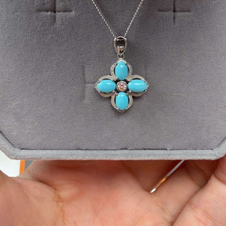 绿松石银S925镶嵌吊坠(赠链)