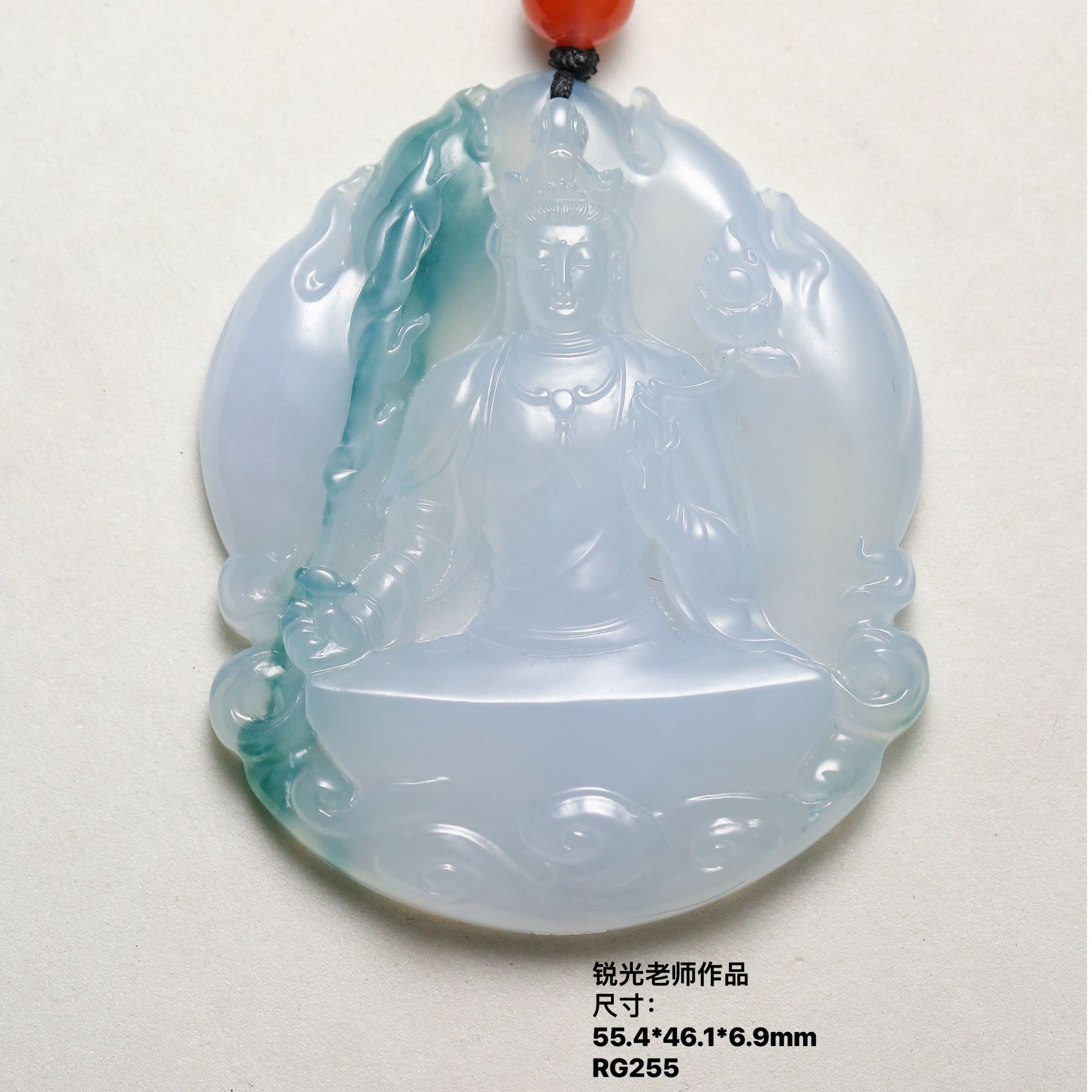 经鼎玉器【虚空藏菩萨】锐光老师作品绿俏色巧雕天然缅甸A货翡翠