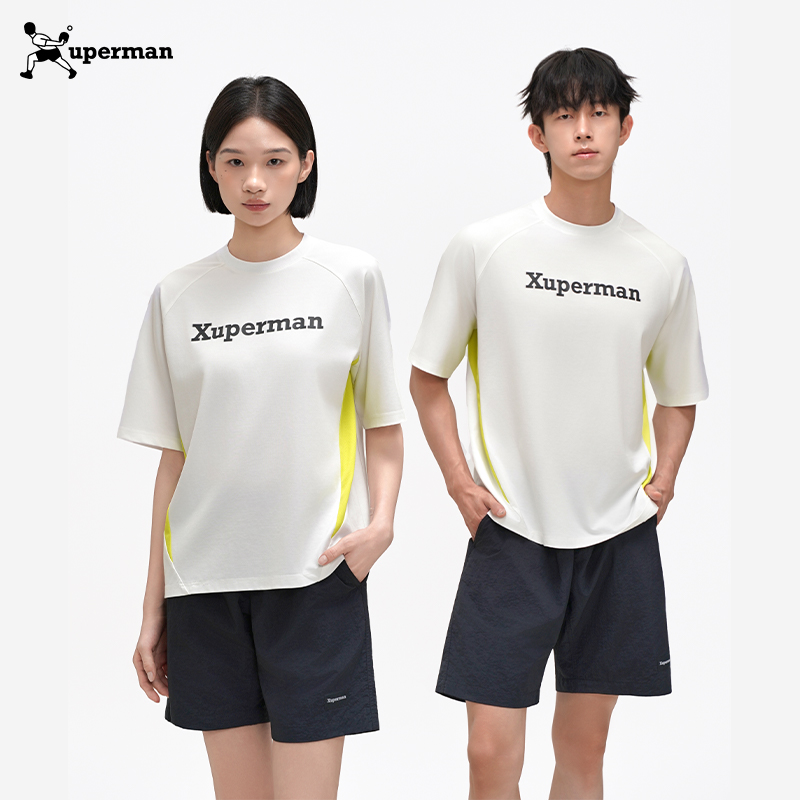 Xuperman撞色拼接夏季t恤透气凉感休闲宽松短袖上衣男士健身