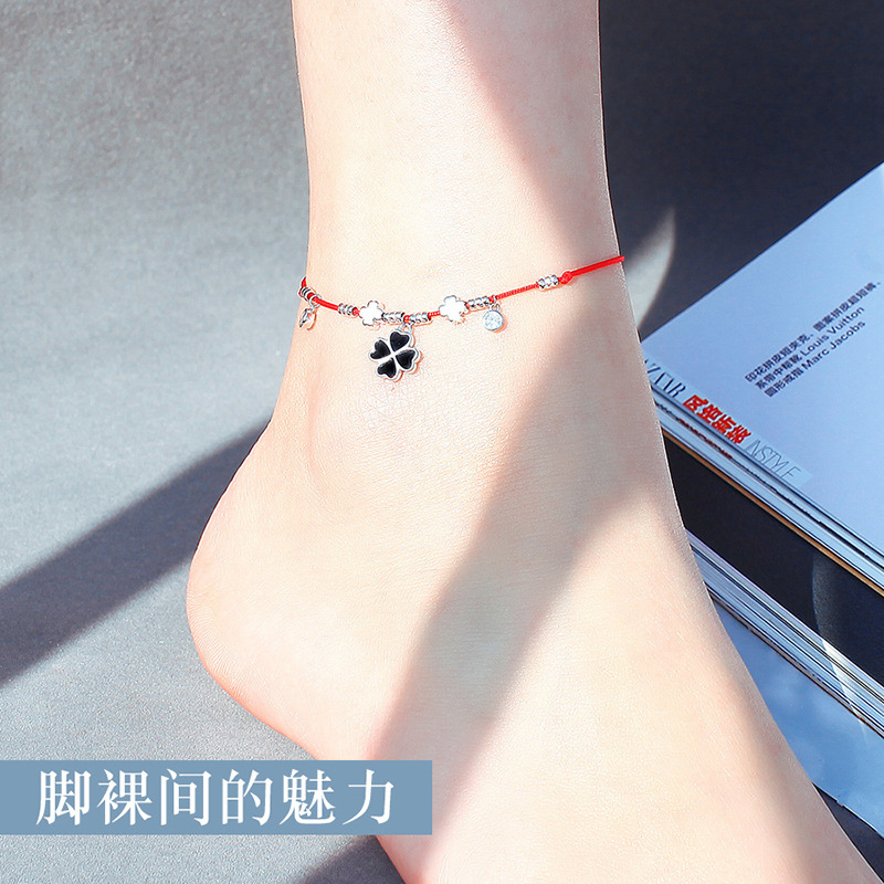 925银脚链 脚链女925纯银红绳个性脚绳脚环脚链子女款性感本命年