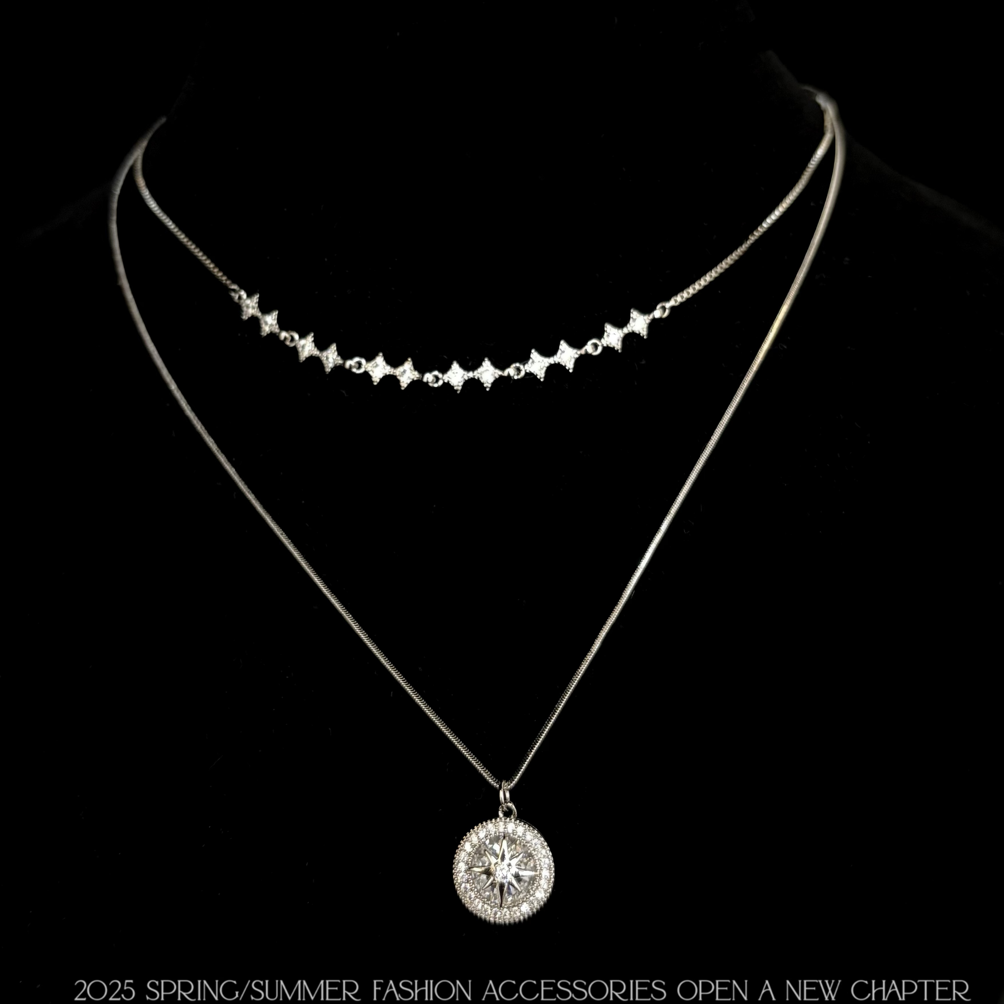 铜合金项链 镀白金 2025款C2562【芒星双链】BOBAOLI 项链