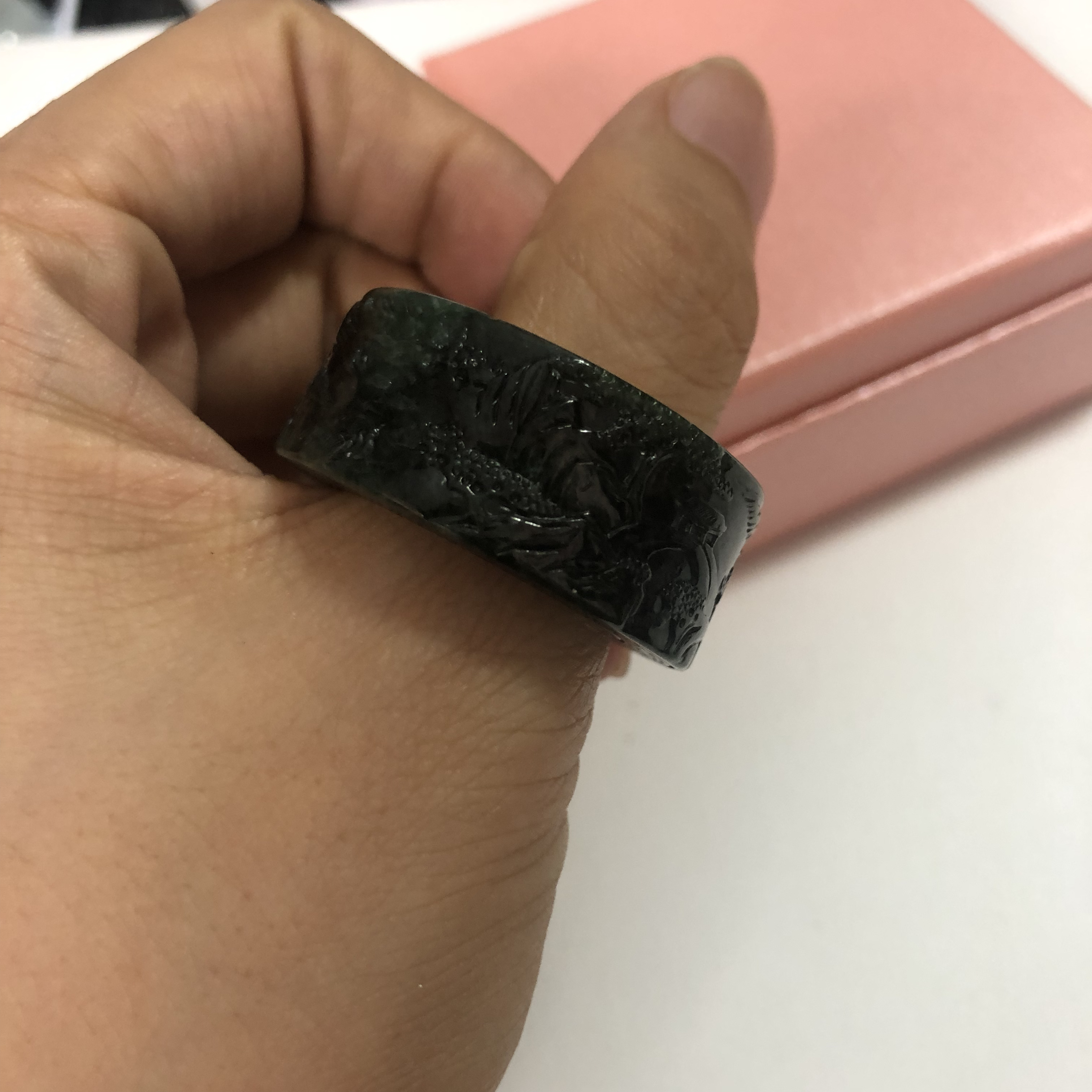 天然翡翠a货墨翠板指
