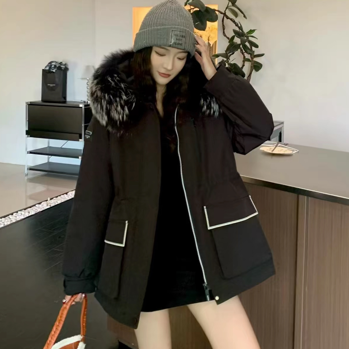 兔毛毛羽绒冬季女士常规款保暖中长款厚款甜心外套秋冬