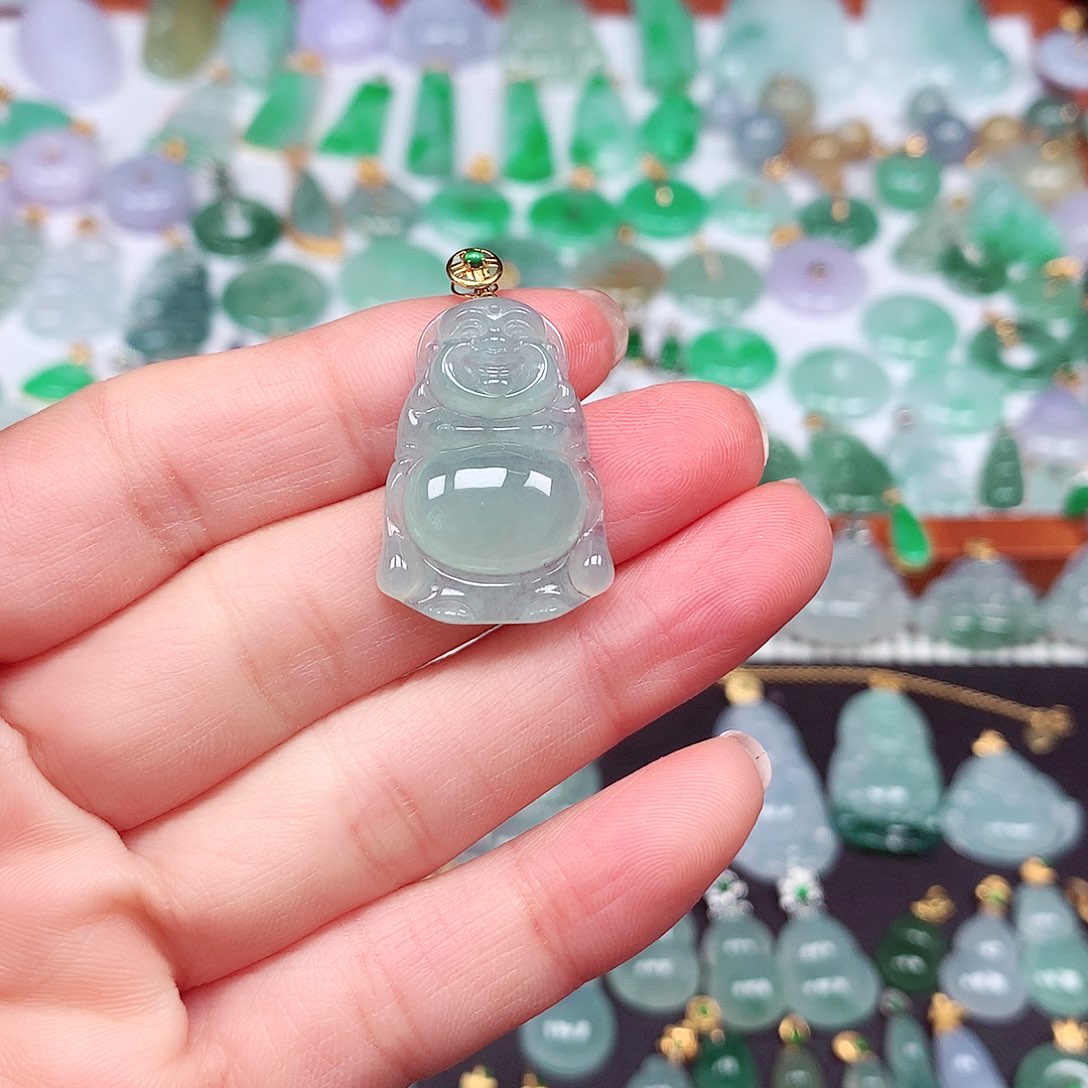 翡翠颈饰18K金镶嵌天然翡翠A货