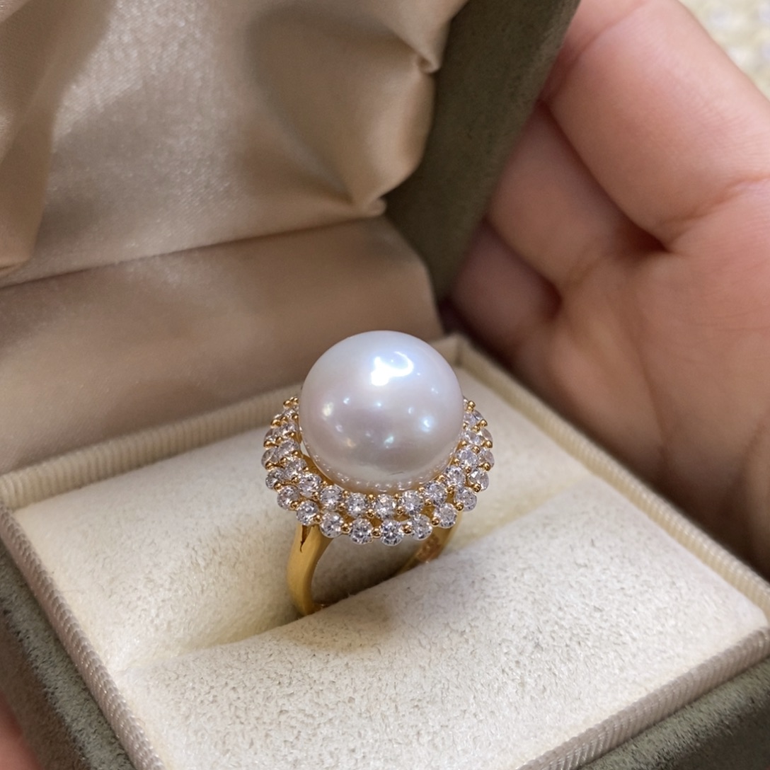 淡水珍珠戒指银S925镀金镶嵌三****话