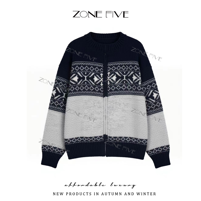 【zonefive】费尔岛雪花拉链百搭针织开衫温柔软糯复古休闲宽松上衣