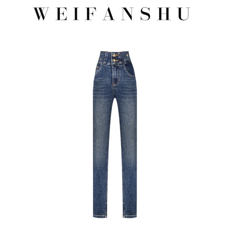 WEIFANSHU/魏凡舒【美腻韩女】早秋新款设计感修身显瘦小脚牛仔裤